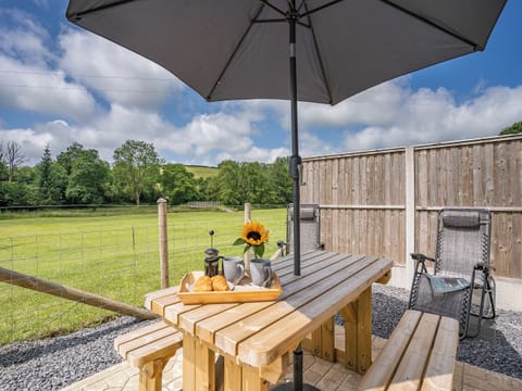 Sitting-out-area | The Old Cowsheds 3 - Mynach - Gaer Cottages, Cribyn, Lampeter