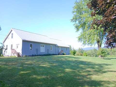 Scenic view of fields and mountains from the property