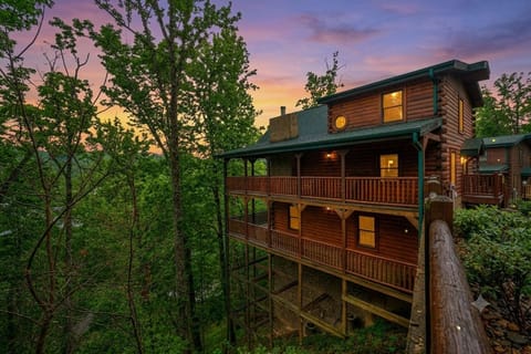 Twilight shot side view of cabin