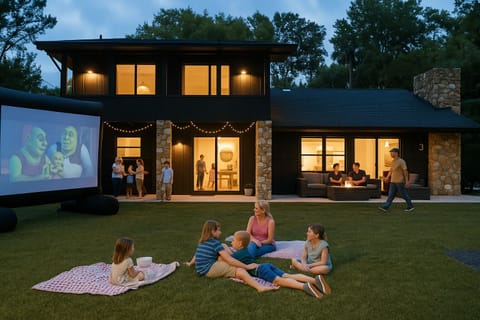 Transform your evenings into cinematic experiences in our  backyard.