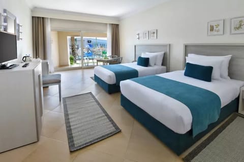 Return to crisp twin beds after poolside adventures.