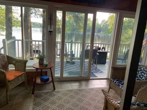 view from the inside looking out through sunroom