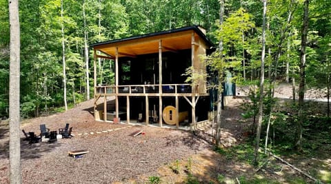 private wooded backyard with mulitlevel decks. 