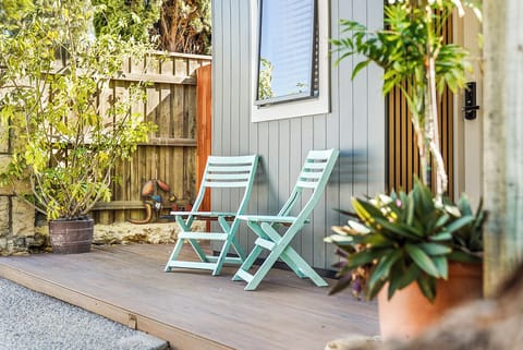 Enjoy the sun with the outside seating area.