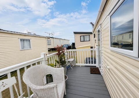 Relax with your own private decking on this beautiful caravan in Suffolk