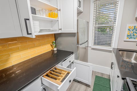 Fully stocked kitchen with cookware and all the essentials