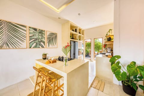 With a cozy breakfast bar