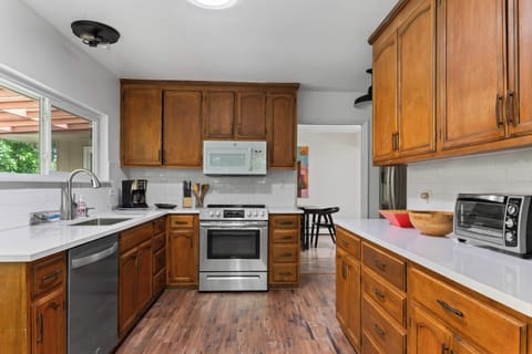 Our kitchen is equipped with an ample supply of pots, pans, knives, and culinary gadgets. We have an abundance of dishes to beautifully set the table for almost any occasion or celebration.