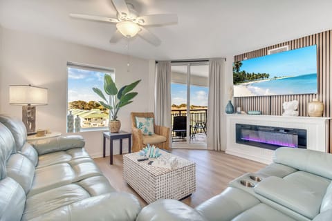 Sink into plush leather seating while your fireplace creates a warm ambiance. Step onto your private balcony to enjoy scenic views.