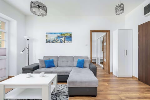 Living room with a comfortable sofa and TV. 