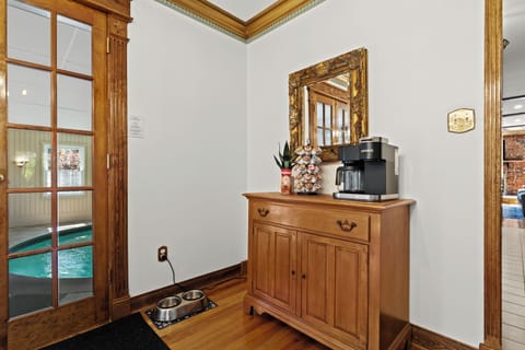 Start your day with a fresh cup of coffee from the convenient Keurig station near the pool entrance.