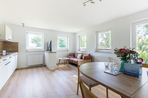Bright living room with sofa and table