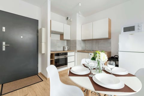 The kitchenette's practical layout maximizes space and functionality.
