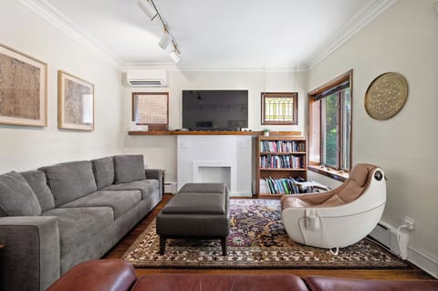 Queen sofa sleeper, reclining leather couch, and mini massage chair!