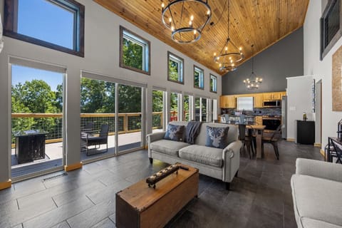 Oversized windows bring the beauty of the mountains right into the living room.