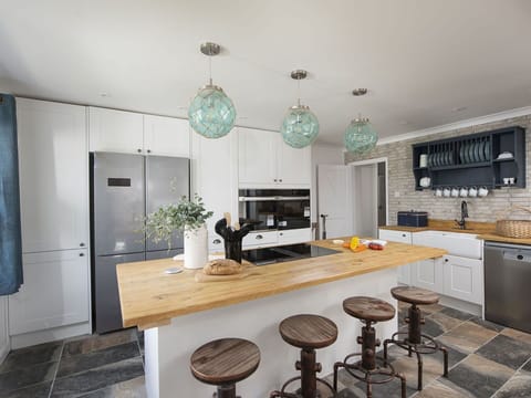 Furniture, Kitchen, Countertop, Interior Design, Cabinetry, Flooring, Light Fixture, Wood, Kitchen Appliance, Ceiling