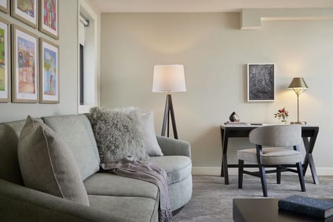 Work comfortably at the desk, then lounge nearby.