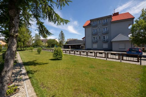 Modern building with space for children located next to the property.