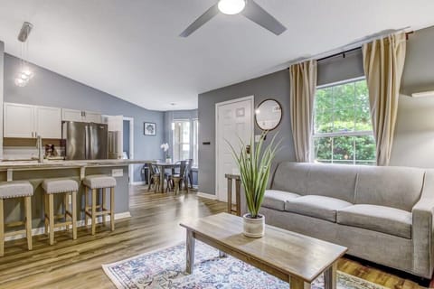 Another view of the open living area showing the flow into the kitchen.