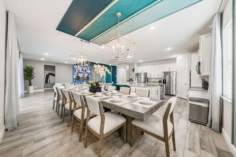 Sophisticated open dining and kitchen space