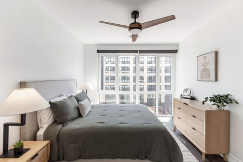 Sink into a plush bed beneath a quiet, cooling ceiling fan.