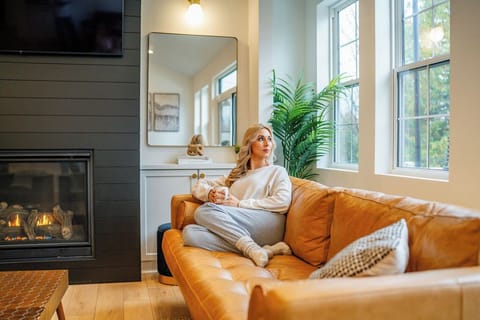 Enjoy slow mornings and cozy nights near the fireplace.