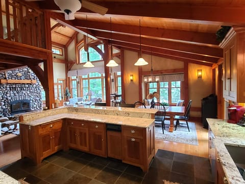 Open kitchen, dining and living space