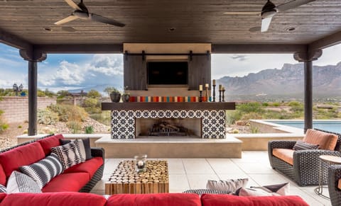 Large wood burning fireplace