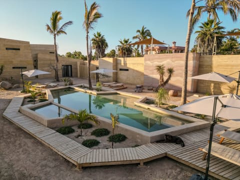 Pool and sunbed area
