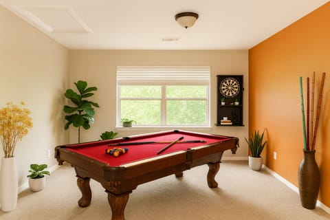 Relax after work in our game room at Crew Stay in Aubrey, TX — perfect for workers needing a comfortable long-term stay.
