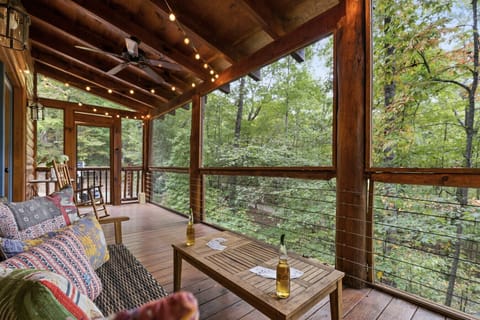 Wraparound Covered Porch with String Lights | Morning Coffee or Evening Wine with Nothing But Forest and Birdsong