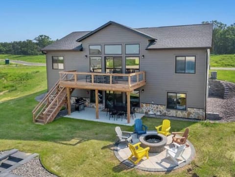 deck and patio, firepit, private access beach on Sunset Lake, outdoor activities