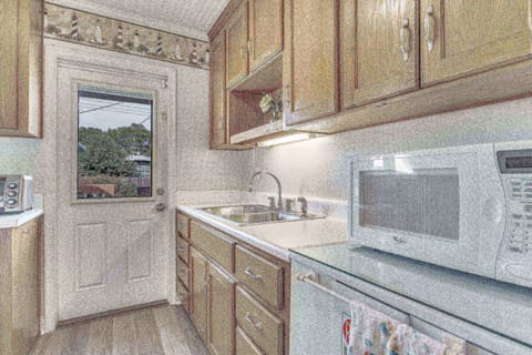 Full equipped kitchen and back door