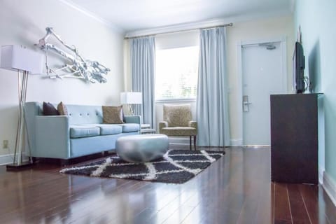 Stretch out in the airy lounge with polished wood floors.