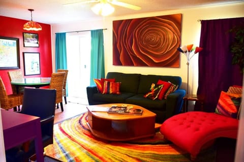 Living room with comfy queen pull out sofa