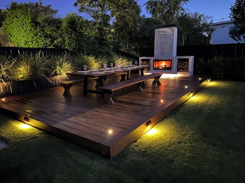 Outdoor Fireplace and dining area