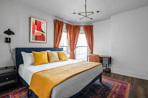 Sleep comfortably in a king size memory foam bed and blackout curtains. Watch your favorite shows and movies on the smart TV.