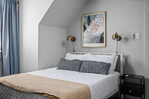 Sleep comfortably in a queen size memory foam bed and blackout curtains. Watch your favorite shows and movies on the smart TV.