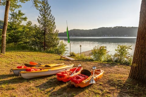 Lakeside kayaks ready for guests