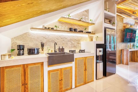 Stylish kitchen combining rustic charm and modern convenience