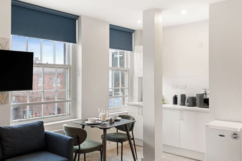 Seating area and kitchenette