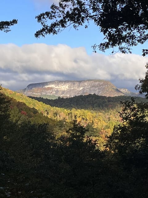 Camp Hazlehurst's back-deck view of the iconic Whiteside Mountain.