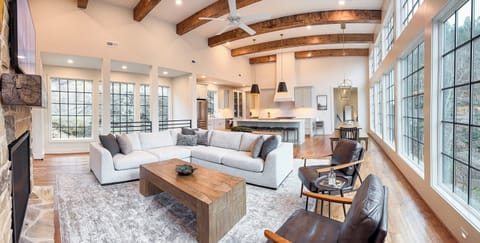 Comfortable gathering space with gorgeous lake and bluff views.