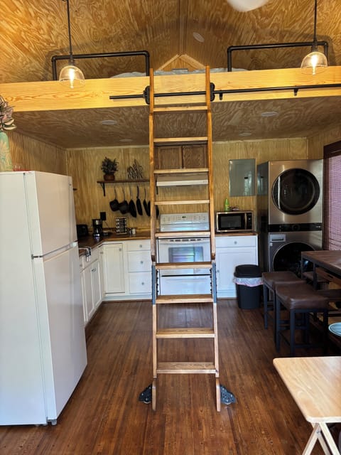 Kitchen with upstairs loft bed