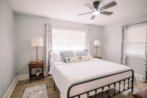King bed, dresser, closet, and smart TV