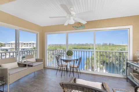 Spacious open concept living room with view of  Bay.