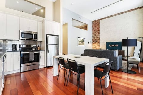 The dining table has seating for 6