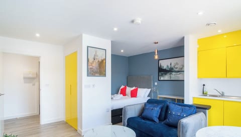 Lounge, Kitchen & Bedroom at Avo Apartments Short Lets & Serviced Accommodation