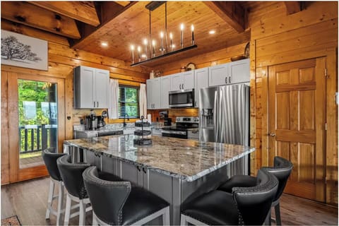 Modern appliances and rustic finishes, style meets function

