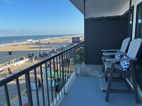 Oceanfront balcony with views of the beach and boardwalk